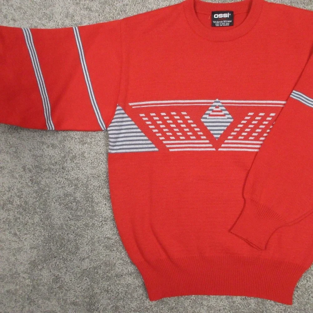 Ossi Sweater Mens Large Red Argyle Crewneck Pullover Knit‎ Skiwear Holiday Wool